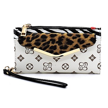 Monogram Leopard Zebra Bifold Envelope Wallet Wristlet