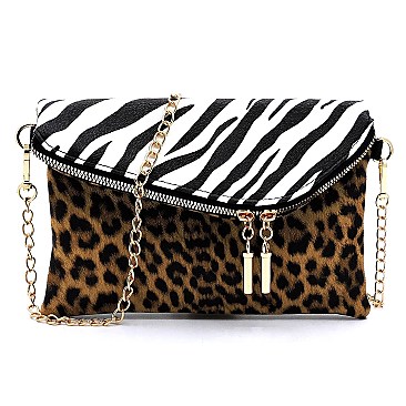 Colorblock Leopard Zebra Envelope Crossbody Clutch