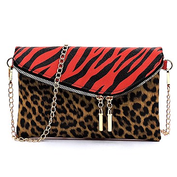 Colorblock Leopard Zebra Envelope Crossbody Clutch