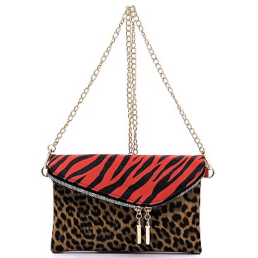 Colorblock Leopard Zebra Envelope Crossbody Clutch