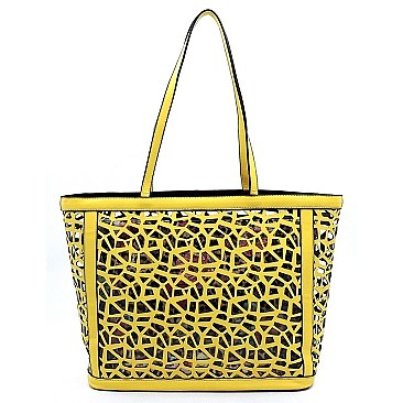 Laser Cut See Thru Shopper & Leopard Flower Crossbody 2-in-1 Set