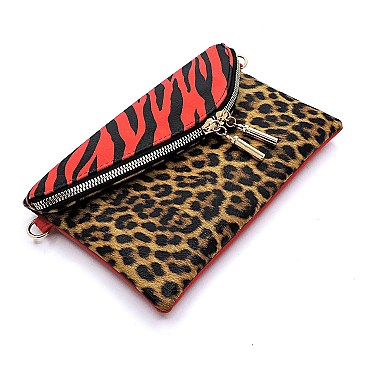 Colorblock Leopard Zebra Envelope Crossbody Clutch