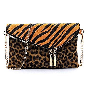 Colorblock Leopard Zebra Envelope Crossbody Clutch