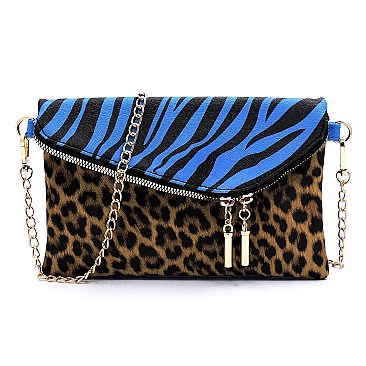 Colorblock Leopard Zebra Envelope Crossbody Clutch