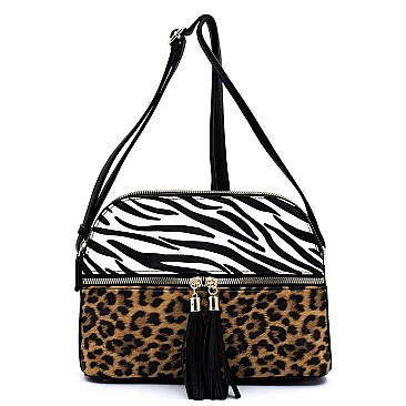 Multi Compartment Leopard Zebra Colorblock Dome Crossbody Bag