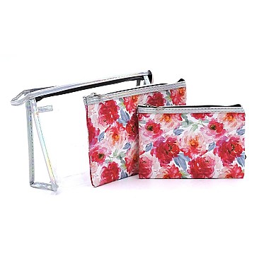 Flower Printed 3-in-1 Cosmetic Case