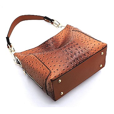 Ostrich Croc Side Zip Pocket Shoulder Bag