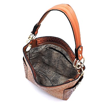 Ostrich Croc Side Zip Pocket Shoulder Bag