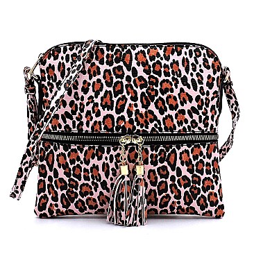Zip Tassel Leopard Print Crossbody Bag