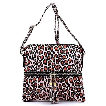 Zip Tassel Leopard Print Crossbody Bag