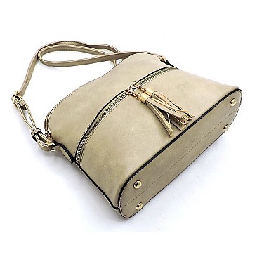 Fashion Tassel Zip Dome Crossbody Bag Satchel