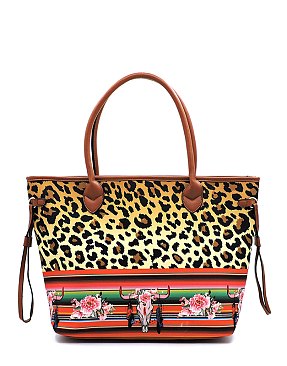 Leopard Cow Animal Flower Printed Canvas 3-in-1 Shopper