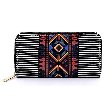 3 in 1 Aztec & Stripe Print Oversized Tote Clutch Wallet SET