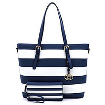 Saffiano Textured Stripe 2-in-1 Tote Bag