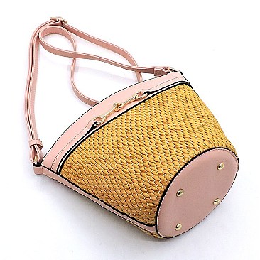 Straw Bucket Crossbody Bag