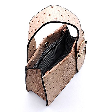 Top Handle Ostrich Croc Buckle Satchel