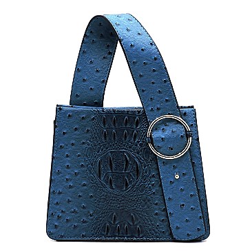 Top Handle Ostrich Croc Buckle Satchel