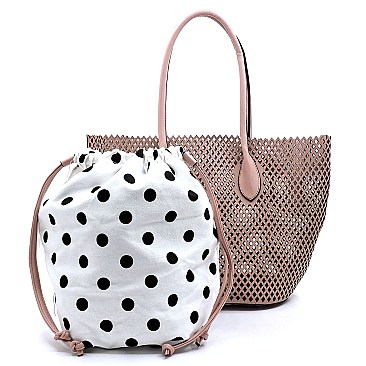 Fashion Laser Cut Mesh See Thru 2-in-1 Shopper