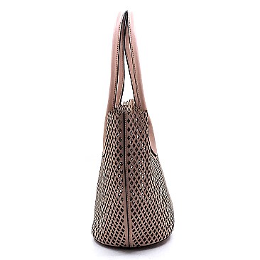 Fashion Laser Cut Mesh See Thru 2-in-1 Shopper