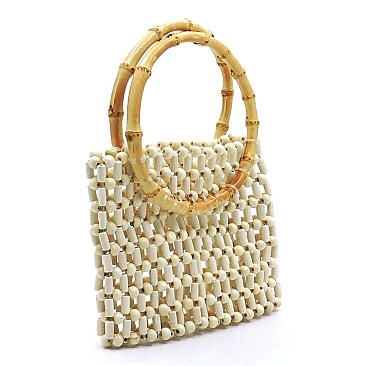Bamboo Top Handle Beaded Tote