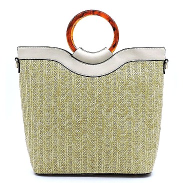 2-Way Resin Handle Accent Bamboo Straw Satchel