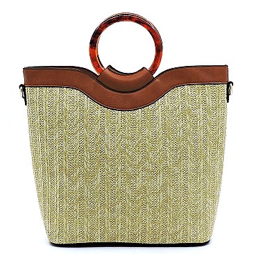 2-Way Resin Handle Accent Bamboo Straw Satchel