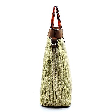 2-Way Resin Handle Accent Bamboo Straw Satchel