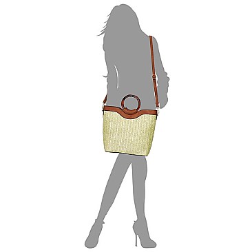 2-Way Resin Handle Accent Bamboo Straw Satchel