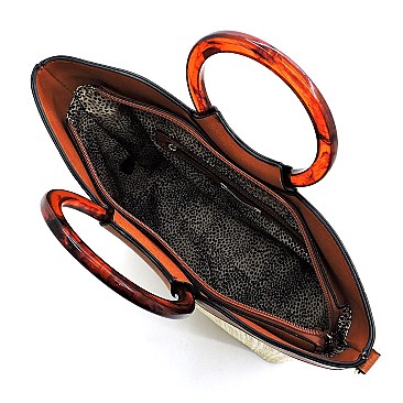 2-Way Resin Handle Accent Bamboo Straw Satchel