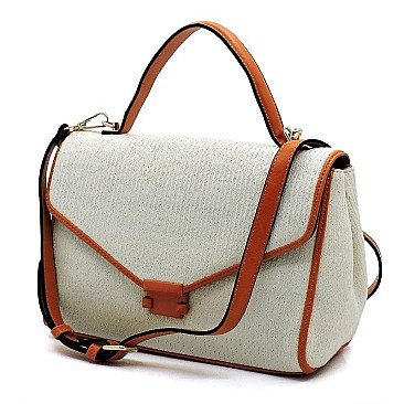 Straw Neon Trimmed Satchel