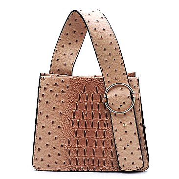 Top Handle Ostrich Croc Buckle Satchel