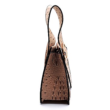 Top Handle Ostrich Croc Buckle Satchel
