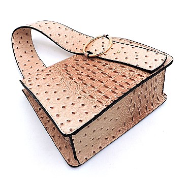Top Handle Ostrich Croc Buckle Satchel