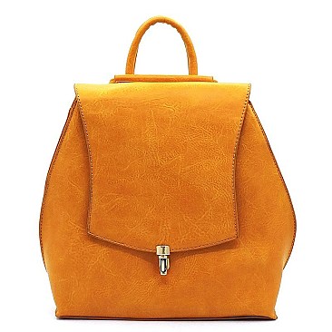 Fashion Push Lock Flap Convertible Backpack