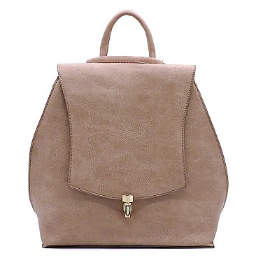 Fashion Push Lock Flap Convertible Backpack