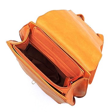 Fashion Push Lock Flap Convertible Backpack