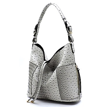 Ostrich Croc Side Zip Pocket 2-in-1 Shoulder Bag Hobo