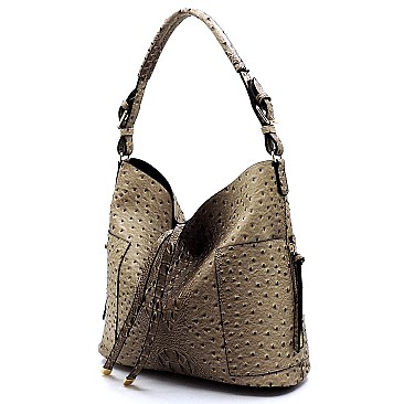 Ostrich Croc Side Zip Pocket 2-in-1 Shoulder Bag Hobo