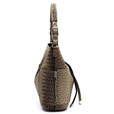 Ostrich Croc Side Zip Pocket 2-in-1 Shoulder Bag Hobo