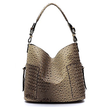 Ostrich Croc Side Zip Pocket 2-in-1 Shoulder Bag Hobo
