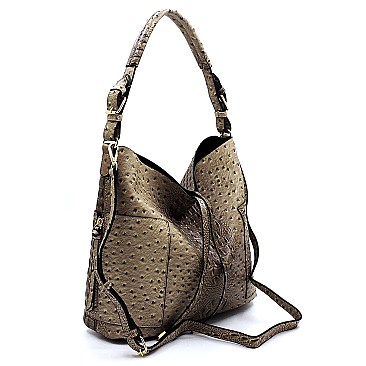 Ostrich Croc Side Zip Pocket 2-in-1 Shoulder Bag Hobo