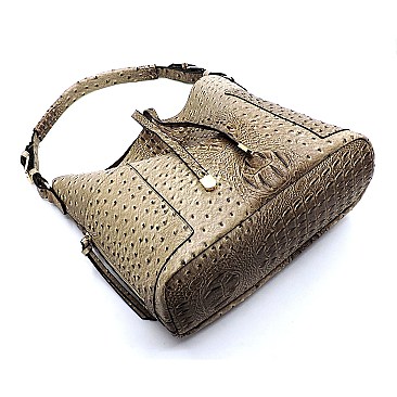 Ostrich Croc Side Zip Pocket 2-in-1 Shoulder Bag Hobo