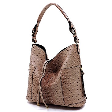 Ostrich Croc Side Zip Pocket 2-in-1 Shoulder Bag Hobo