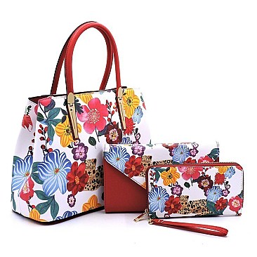 3-in-1 Flower Leopard Top Handle Satchel