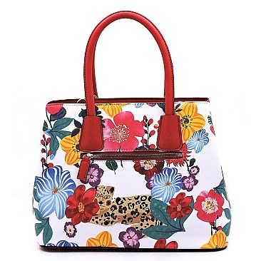 3-in-1 Flower Leopard Top Handle Satchel