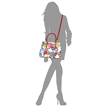 3-in-1 Flower Leopard Top Handle Satchel