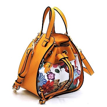 ConvertibleFlower Leopard Drawstring Satchel/Tote Bag