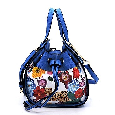 ConvertibleFlower Leopard Drawstring Satchel/Tote Bag