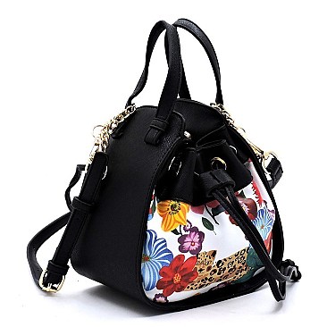 ConvertibleFlower Leopard Drawstring Satchel/Tote Bag