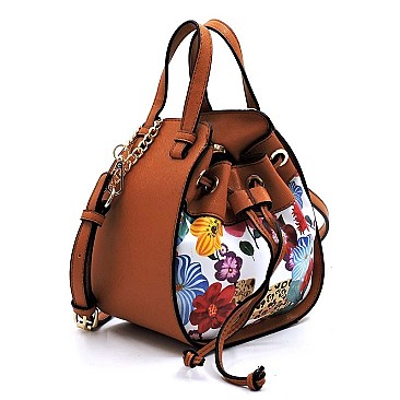 ConvertibleFlower Leopard Drawstring Satchel/Tote Bag